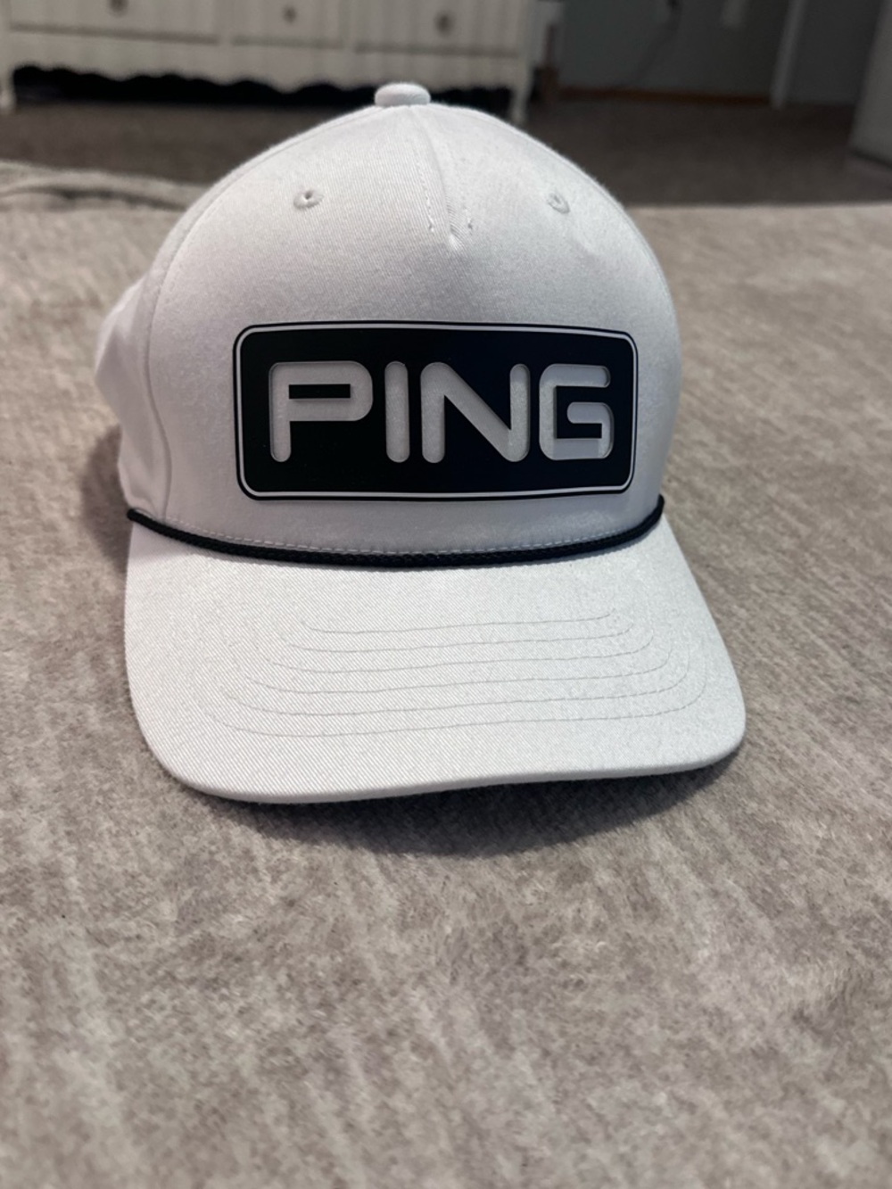 Ping White Baseball Cap with Black Logo Patch